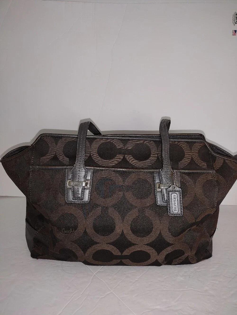 Coach Taylor Op Art Alexis Carryall Tote Bag Brown Sateen F25501 Shoulder Purse